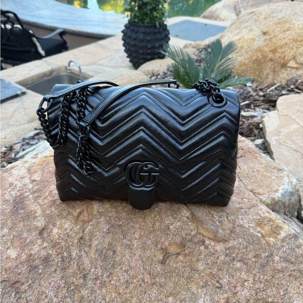 Black GUCCI marmont chevron Quilted shoulder stunning it Bag - Picture 4 of 10